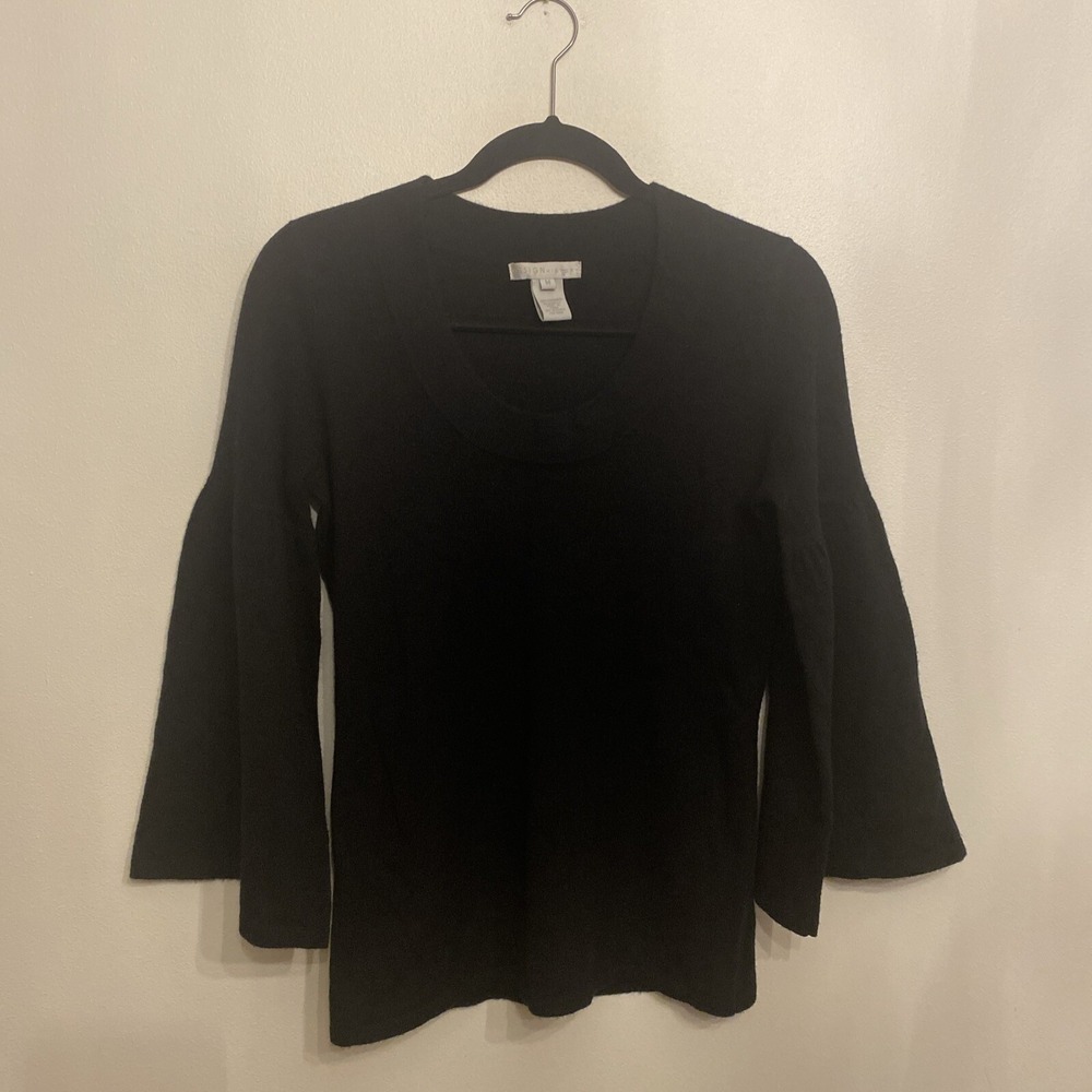 Design History Women's‎ Cashmere Bell Sleeve Ribbed Knit Sweater Black Size XS